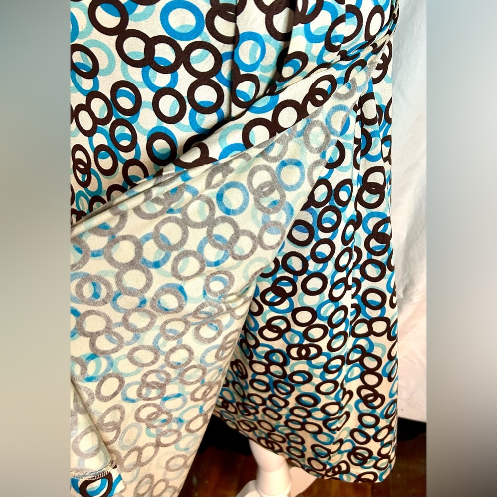 Vintage Y2K Banana Republic Cream, Blue Silk, Cotton Wrap Dress, Size XL - Picture 5 of 14